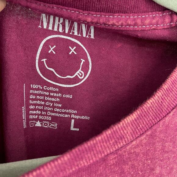 Officially Licensed Nirvana Nevermind Smiley Grunge Tee Magenta Acid Wash Large - Picture 3 of 7